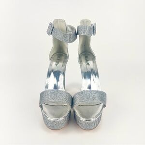 Silver Chunky Heel with Platform and Ankle Strap
